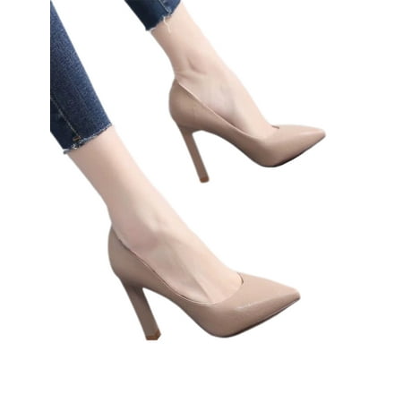 

Difumos Women Comfort Solid Pump Shoes Anti-Slip Low Top Pumps Wedding Lightweight High Heels 6 cm Apricot 4.5