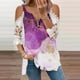 thumbnail image 2 of Elegante mujer casual cremallera cuello impresión blusa encaje manga corta camiseta verano Tops OAVQHLG3B Store  lin121212, 2 of 4