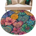 thumbnail image 2 of Colorful Abstract Floral Round Area Rug 5ft, Farmhouse Vintage Flowers Boho Washable Non-Slip Circle Rugs for Bedroom Living Room Kitchen, Soft Low Pile Carpet for Dining Room Playroom Nursery, 2 of 9