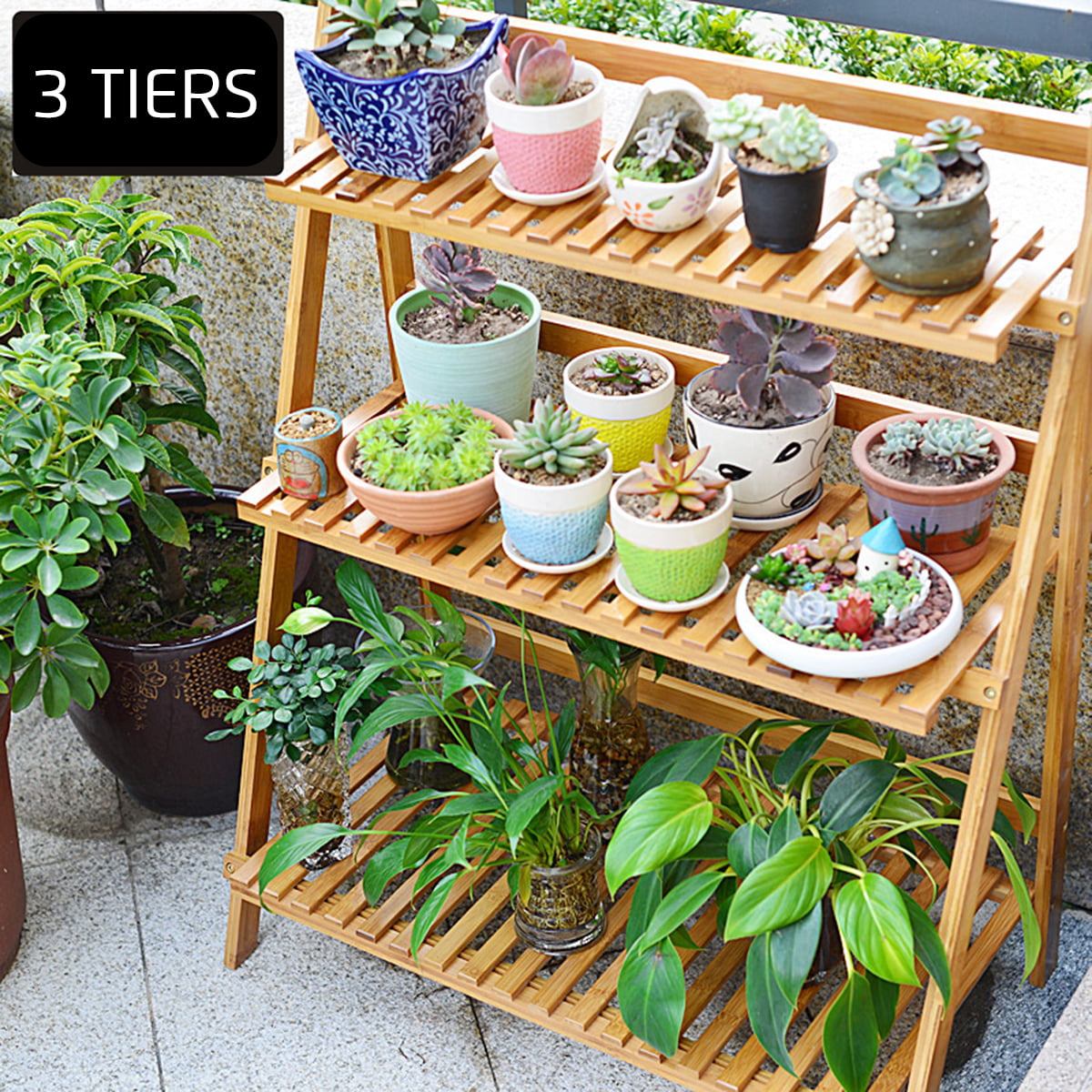 2/3/4 Tiers Flower Pot Plant Stand Plant Wooden Shelf Rack Garden Outdoor Indoor