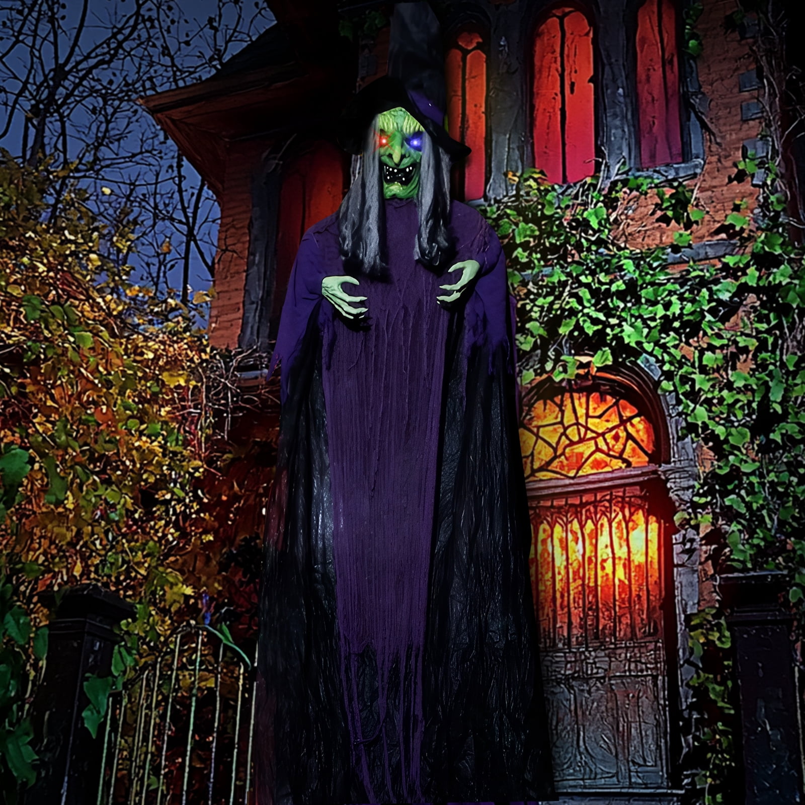 Astoutdoor Life Size Hanging Witch Talking Halloween Decoration, 11.8 ft