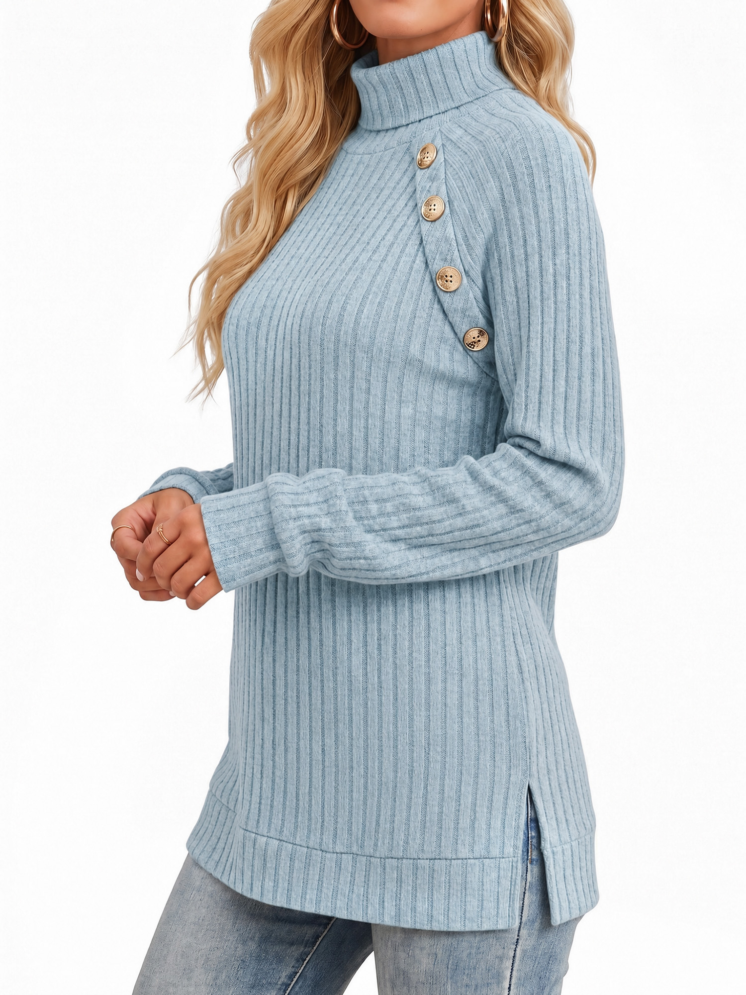 Moyiko Women's Turtleneck Long Sleeve Tunic Top photo 2