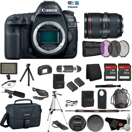 Canon EOS 5D Mark IV Digital SLR Camera with 24-105mm f/4L II Lens - Bundle with Microphone + Screen Protectors + LED Li