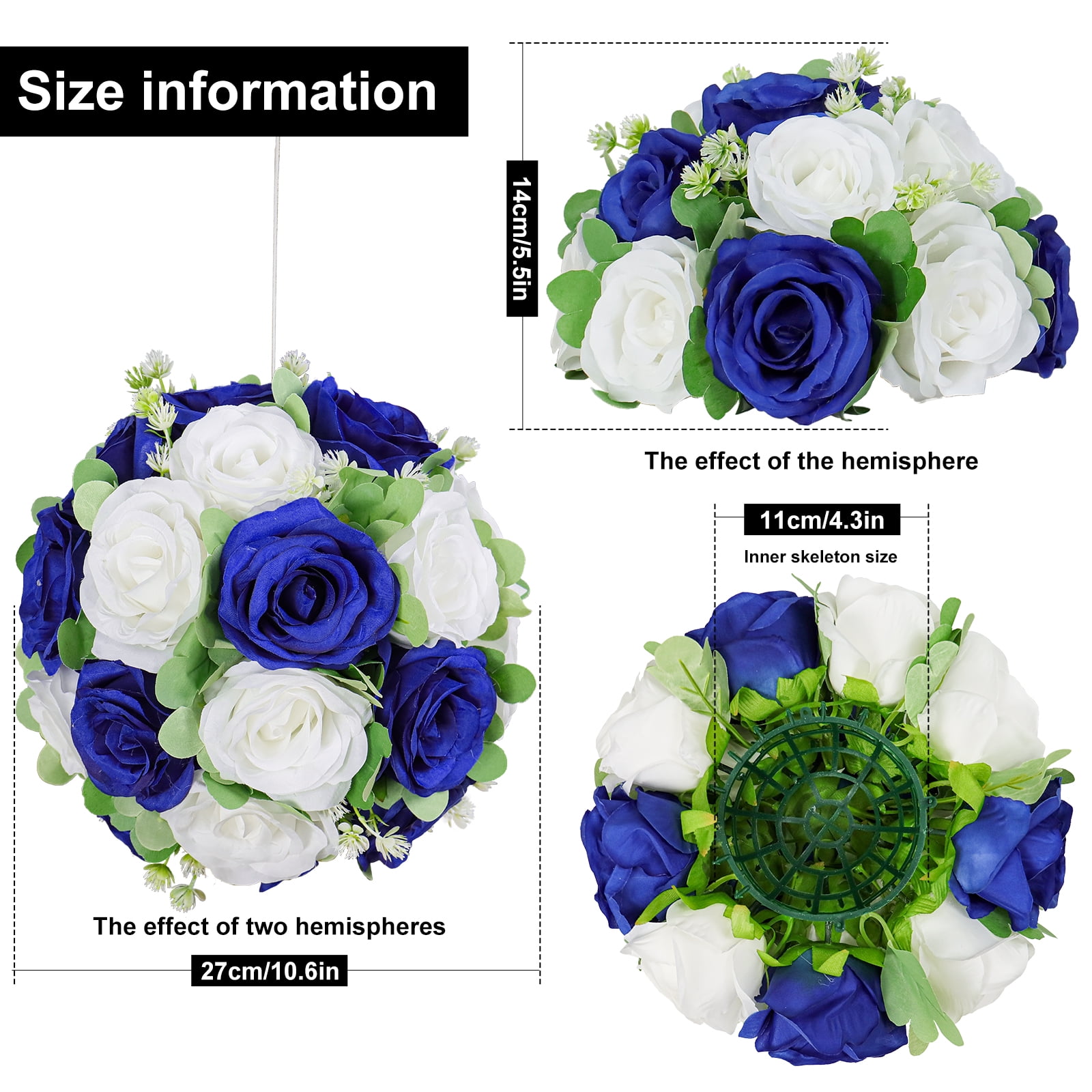 Flower Balls Wedding Silk Roses Centerpieces 6pcs Flowers Kissing Ball Decor Artificial Floral Bouquet for Table Arrangement Event Birthday Party 10.6x5.5 inch