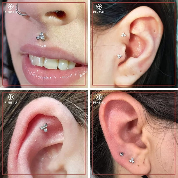 Ffiy 16g Astm F136 Titanium Cartilage Earring Piercings For Women Men Hypoallergenic Beaded Cz Bezel Set Cluster Body Piercing Jewelry Gift For Co