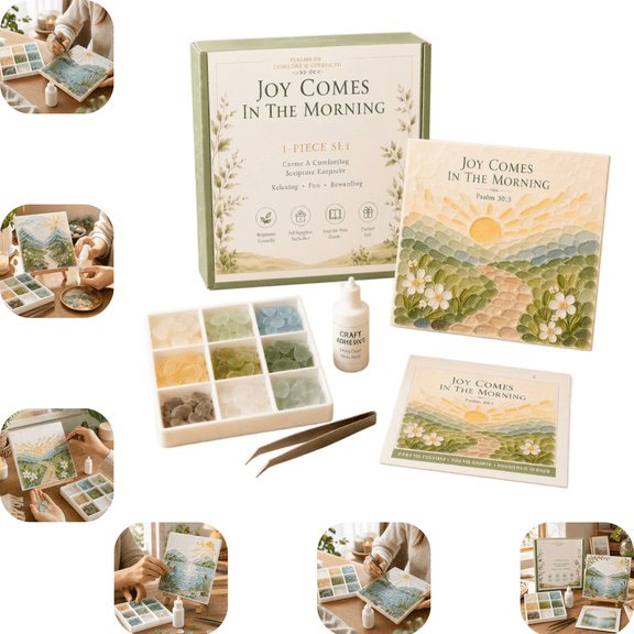 Sea Glass Art Kit, DIY Sea Glass Mosaic Art Kit, Inspirational Seaglass Craft Kit with Assorted Glass Pieces, Meaningful Faith‑Inspired Artwork, Desktop Wall Decor Thoughtful Handmade Gift D