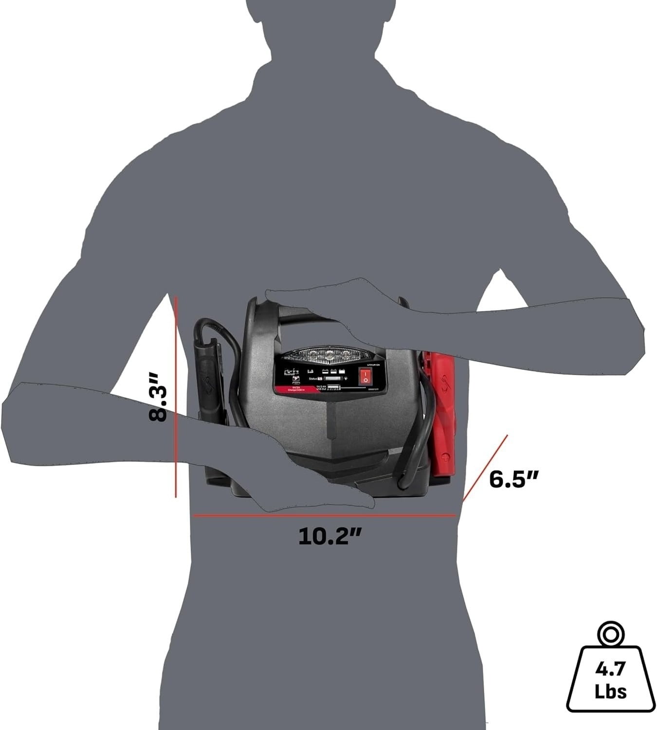 1200A Lithium Car Battery Jump Starter and Power Station, 4-in-1 Solution, 150-PSI Air Compressor, 2.4A USB Charging, for 12V Power Sport, Automotive, and Marine Batteries, SL1562