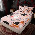 thumbnail image 3 of Erosebridal Cute Halloween Ghost Zipper Queen Comforter Set with Fitted Sheet and 2 Pillowcases for Girls, Spooky Cartoon Bat Cat Zipper Bedding Set, Pink Reversible, 4-Piece, 3 of 7