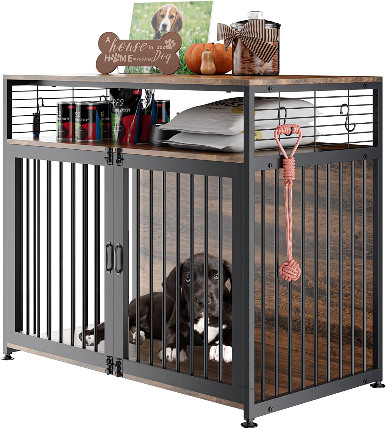 ABORON Wooden Large Dog Crate Furniture, 33/41 InchHeavy Duty Dog Cages
