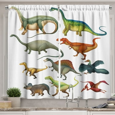 Ambesonne Dinosaur Kitchen Curtains, Jurassic Composition, 55"x39", Multicolor