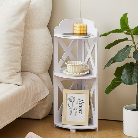 Narrow Floor Cabinet with Partition & Open Shelf | Freestanding Storage Organizer for Bedroom, Bathroom, Kitchen & Living Room | White Wood Finish | 64x18cm