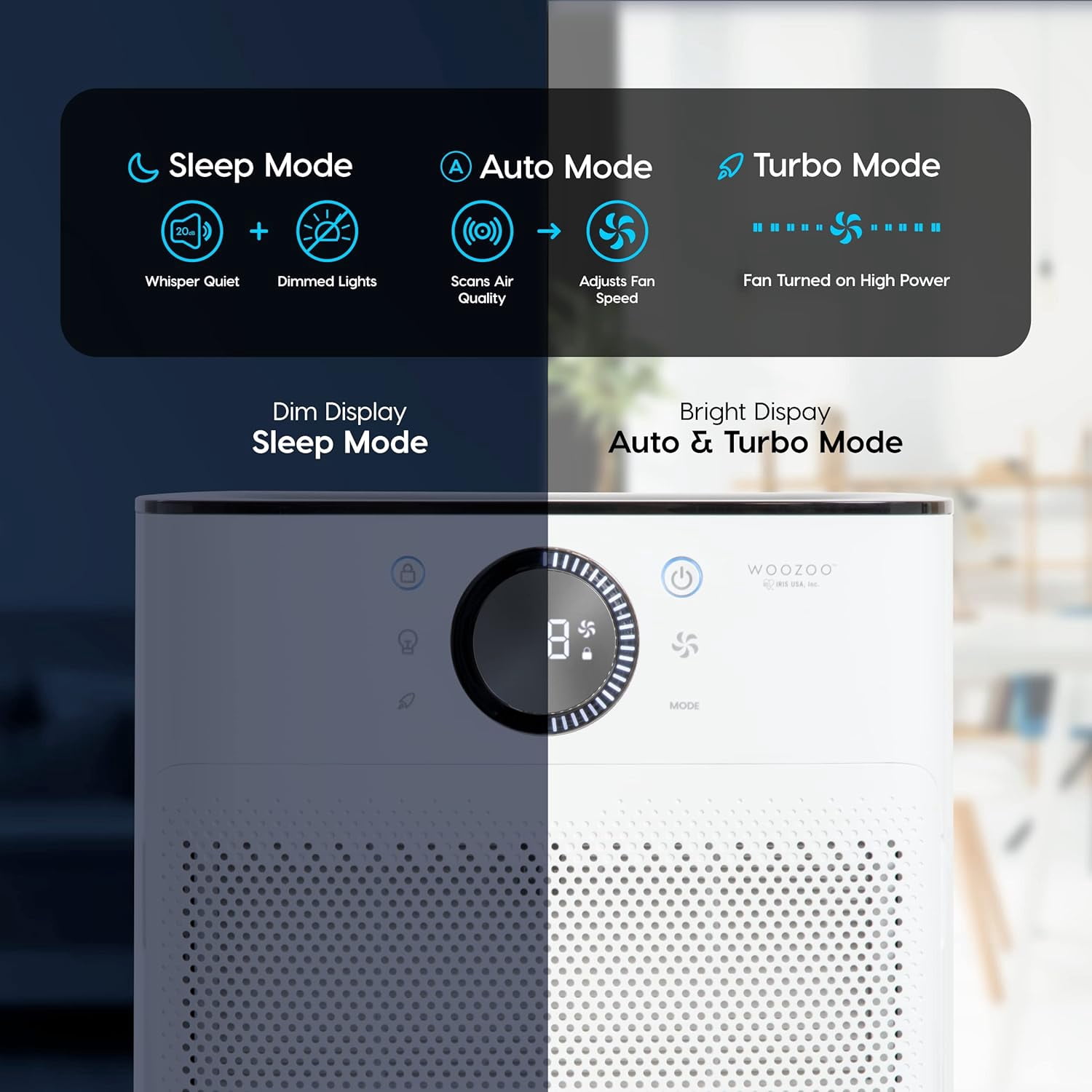 IRIS WOOZOO APF-45 Air Purifiers for Home Large Rooms with H13 True HEPA Filter with Auto Mode, White