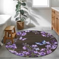 thumbnail image 4 of Purple Flowers Round Rug 3ft Washable Circle Entryway Rugs Non Slip Butterfly Spring Floral Wooden Farmhouse Area Rug Indoor Floor Carpet for Bedroom Kitchen Living Room Home Office Dining Room, 4 of 8