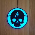 thumbnail image 5 of Decoraciones luminosas de Halloween, colgante redondo de calavera de hierro forjado, suministros para fiestas, adornos colgantes de hierro para puerta de pared del hogar, azul, 5 of 5
