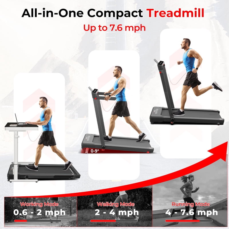 Treadmill with Auto Incline 3 in 1 Folding Handle handrail, Under Desk Portable Walking Pad for Home Office,Walking Jogging Running Pad 2.5HP Low Noise with Remote Control, Black