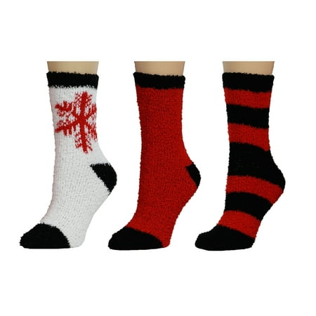 

Badgley Mischka Let s Get Cozy Ladies Snowflake Socks Pack of 3 Red Black