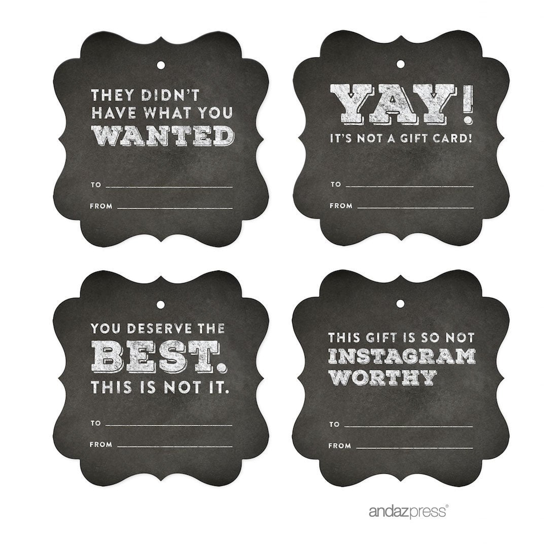 Black Funny & Witty Christmas Fancy Frame Chalkboard Gift Tags, 24-Pack