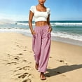thumbnail image 4 of VBVC Women's Striped Straight Leg Pants , Summer Vacation Beach Trousers For Women , Ladies' Lightweight Pull On Pants with Pockets, Red , S-3XL, 4 of 7