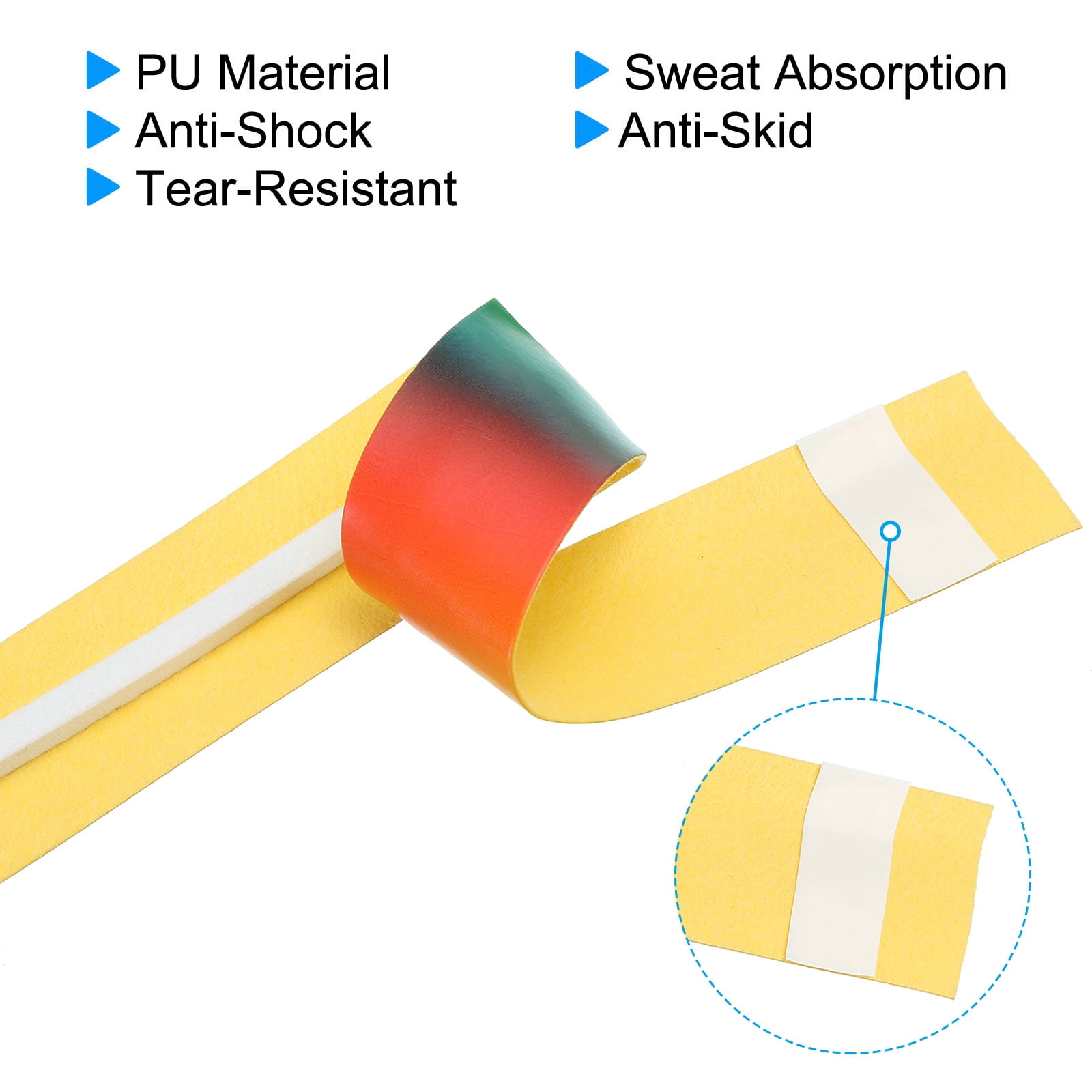 Uxcell 59" NonSlip PU Racket Overgrip Grip Tape with Damping Ridges, Rainbow Yellow, 12 Pack