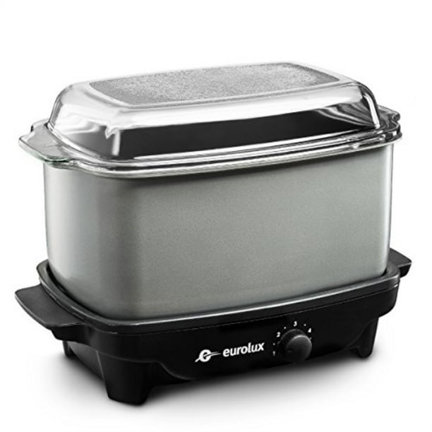 6 Quart Slow Cooker flat base with glass cover, and Griddle (Gray
