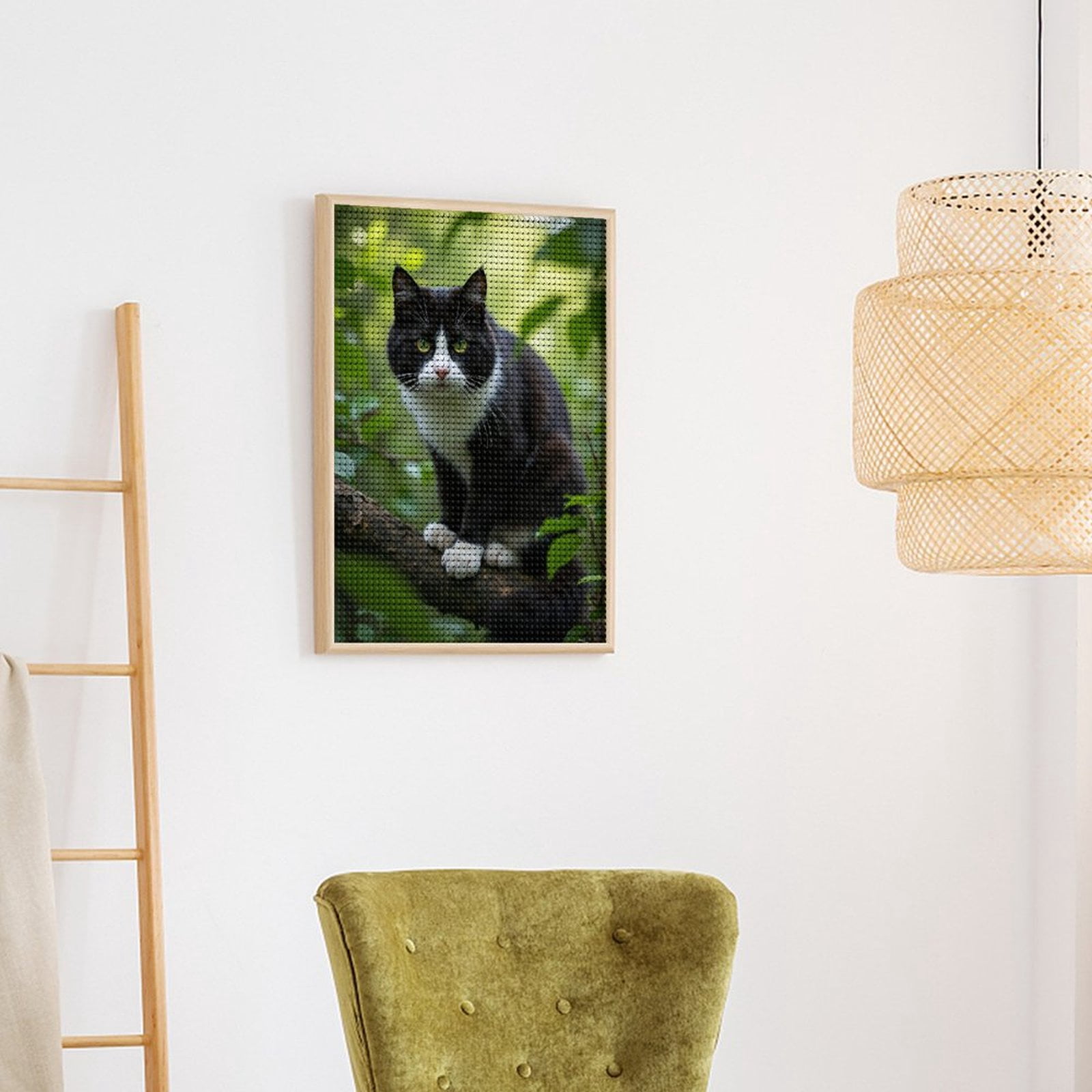 Diamond Art Kits for Adults, Cat In Greenery Alert Eyes 5D Diamond Painting Kits for Adults Beginners, DIY Full Drill Diamond Painting, Gem Art and Crafts 12x16