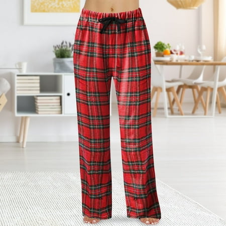 

FZM Women s Spring Fashion Casual Plaid Lace Cotton Can Be Worn Outside Pajamas Home Pants