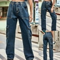 thumbnail image 2 of WCMZJ Women's Cargo Jogger Jeans Elastic High Waist Slim Denim Cargo Pants Flap Pocket Y2K Streetwear Casual Straight Leg Trousers Blue-2 M, 2 of 7