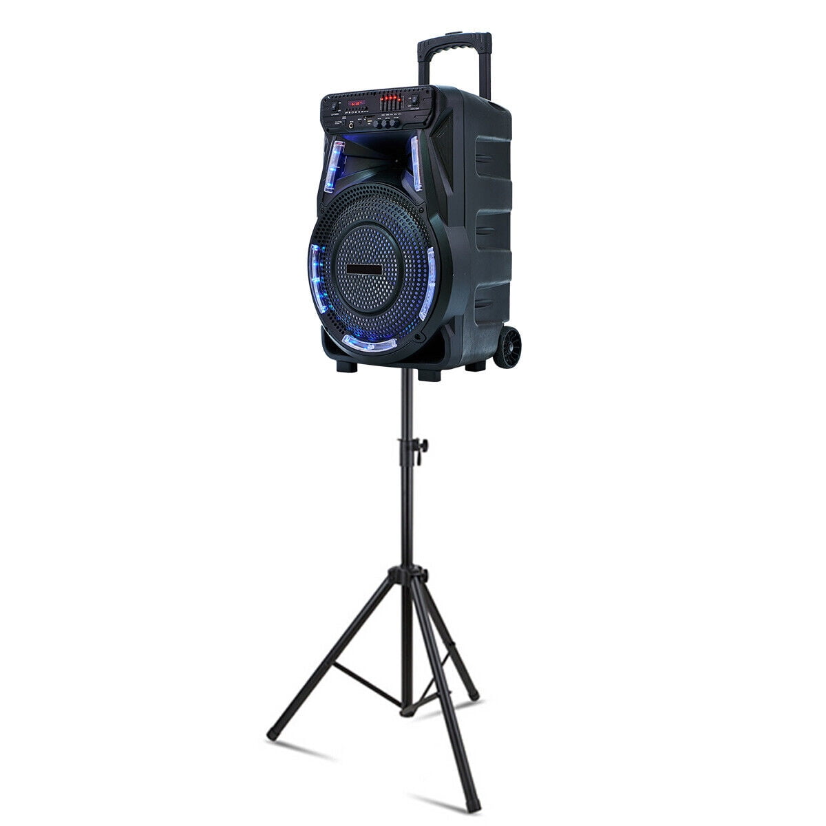 2700W 15" Portable Party Bluetooth Speaker with Tripod Stand Woofer Heavy Bass Horn Tweeter PA Party Sound System LED Mic AUX USB FM SD Trolley Wireless Speaker