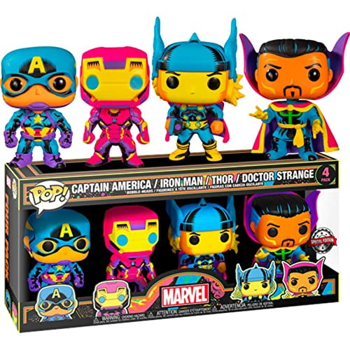 Publicación contar hasta nombre de la marca Funko POP! Marvel Captain America / Iron Man / Thor / Doctor Strange  [Blacklight] 4-Pack - Walmart.com