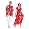 thumbnail image 2 of Couple Assorti Chemise Hawaïenne Luau Aloha Maxi Robe à Manches à Volants en Rouge Hibiscus S, 2 of 4