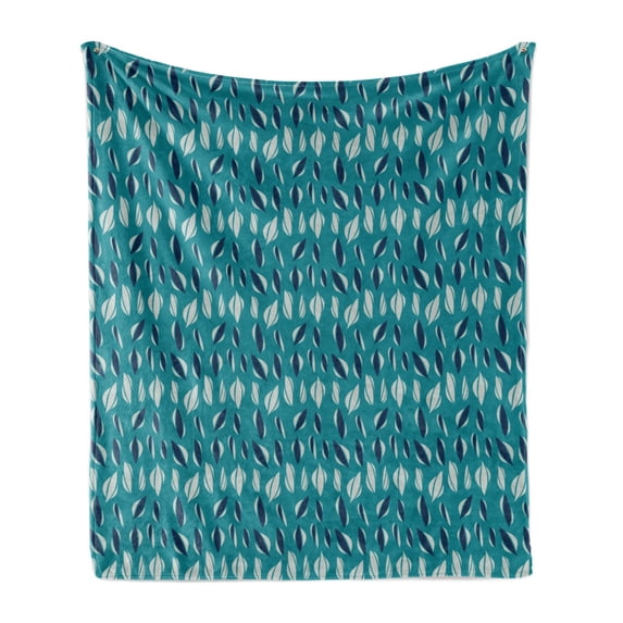 Abstract Soft Flannel Fleece Throw Blanket, Nature Themed Leaves Jungle Elements Fashion Pattern Round Ornaments, Cozy Plush for Indoor and Outdoor Use, 50" x 70", Slate Blue Sage Green, by Ambesonne