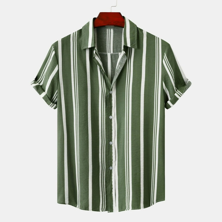 VSSSJ Men's Casual Shirts Slim Fit Striped Print Short