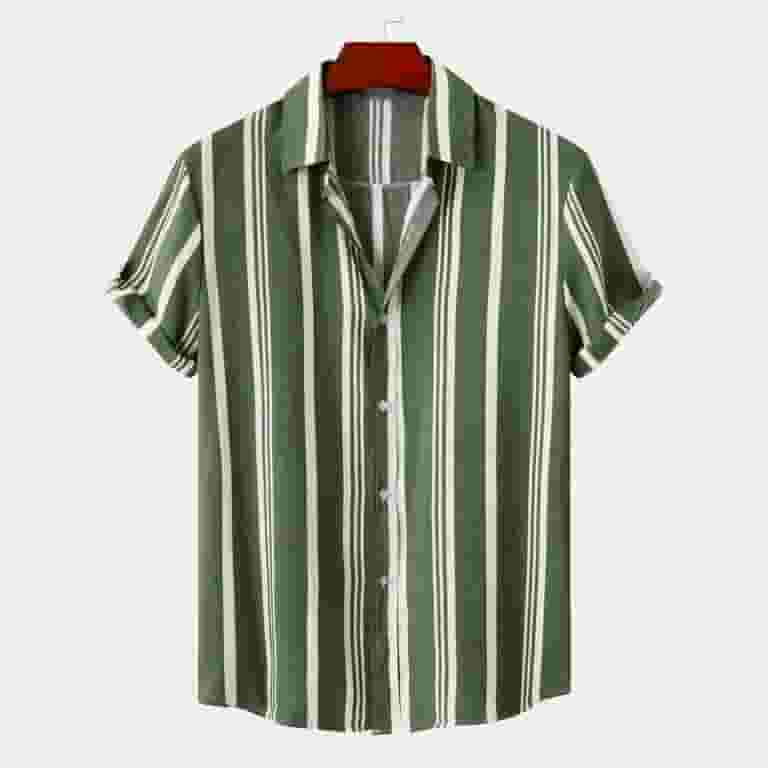 2025年新作入荷 Shirts Casual Men's VSSSJ Slim Short Print Striped Fit Clothing