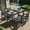 Black-Textilene, variant on SERWALL Outdoor HDPE Dining Table Set, 7-Piece Outdoor Dining Table Sets with Umbrella Hole, Grey