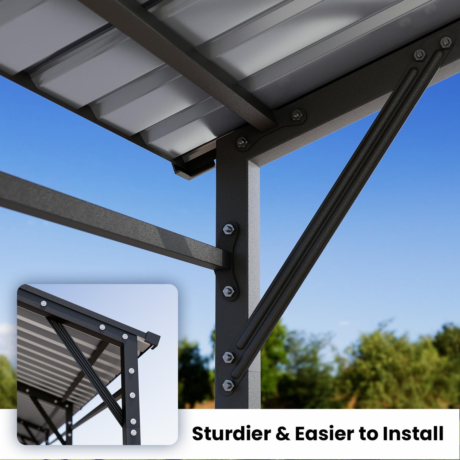 VENTOPYR 10' x 20' Outdoor Heavy Duty Carport with Galvanized Steel Roof for Car, Boat, Truck,Black