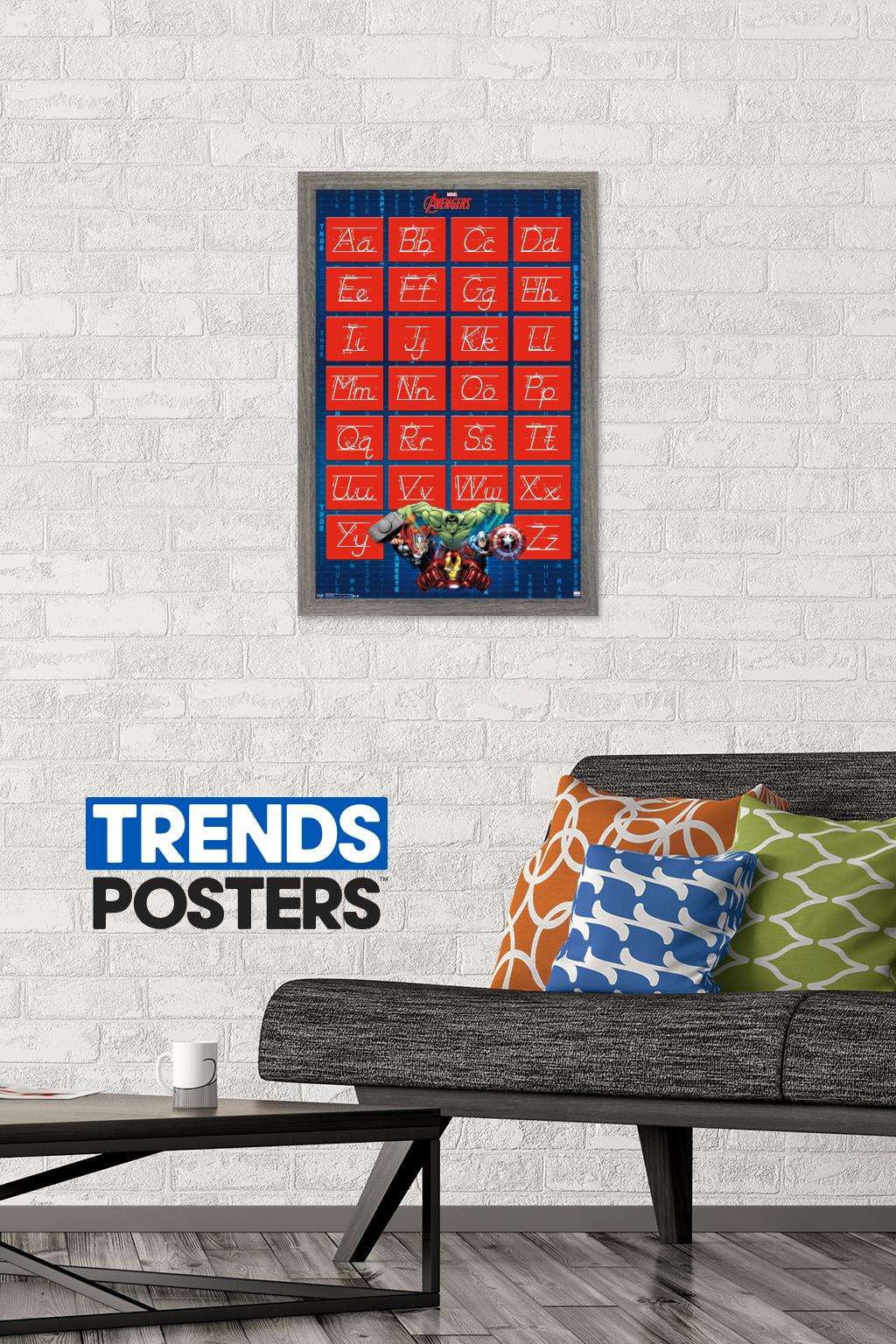 Marvel Comics - Avengers - Alphabet - Write Letters Wall Poster, 14.725" x 22.375", Framed