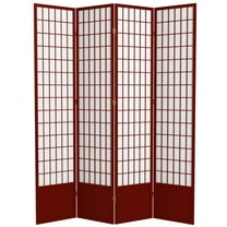 Red Lantern 7 ft. Tall Window Pane Shoji Screen - Rosewood - 4 Panels