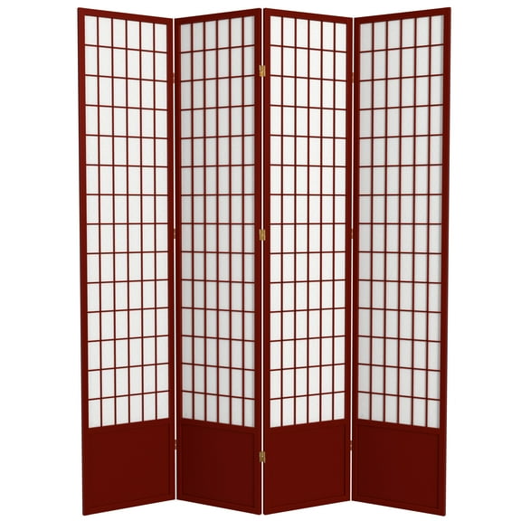 Red Lantern 7 ft. Tall Window Pane Shoji Screen - Rosewood - 4 Panels