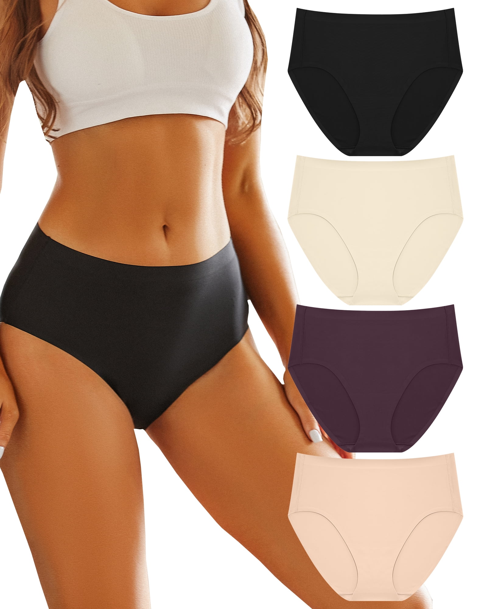 Finetoo 4 Pack Plus Size Underwear for Women Seamless High Waist Panties  Soft Stretch Invisible No Show Briefs M-3XL 