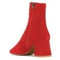 thumbnail image 3 of YDN Women Western Block Mid Heel Lace Up Short Boots Closed Toe Ankle Booties Side Zipper Office Shoes Size 9.5 Red, 3 of 4