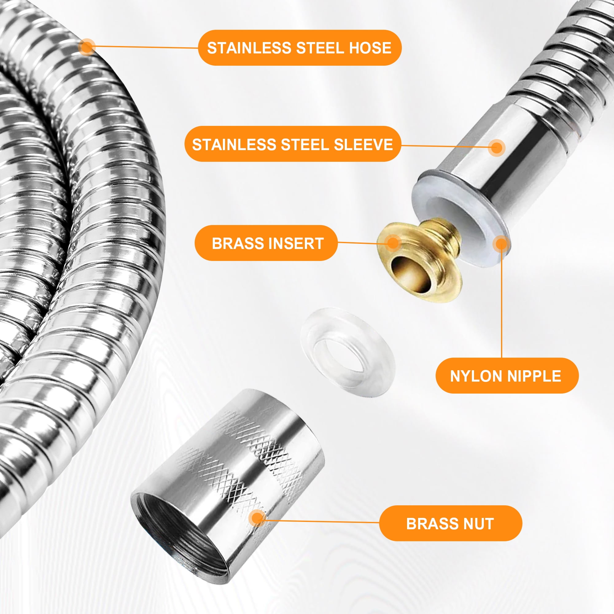 Shower Hose, Shower Hose Extra Long 118 inches Chrome Handheld Shower Head Hose (1 pcs)