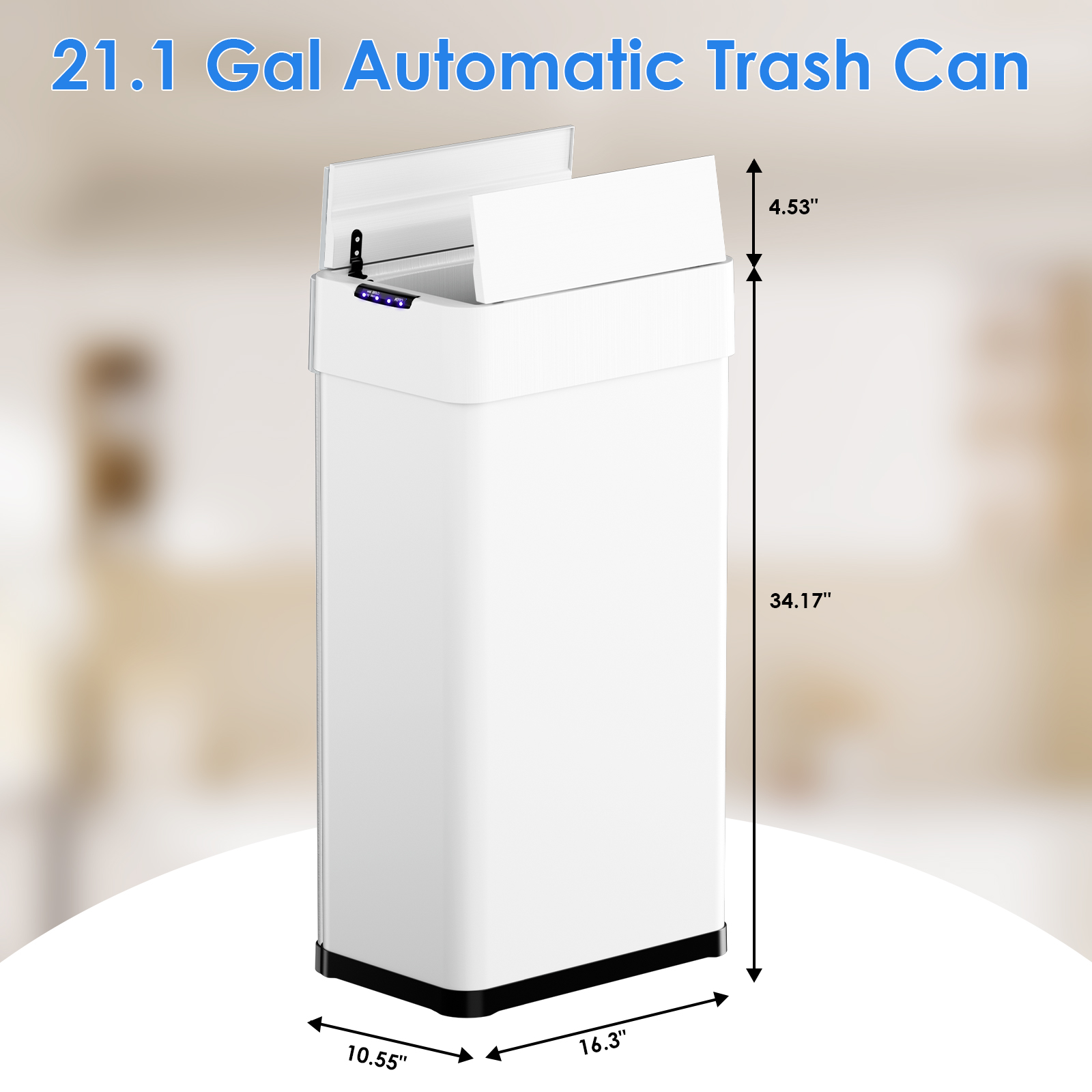Arlopu 21.1 gal Automatic Trash Can Stainless Steel Motion Sensor Rectangular Kitchen Garbage Can with Butterfly Lid