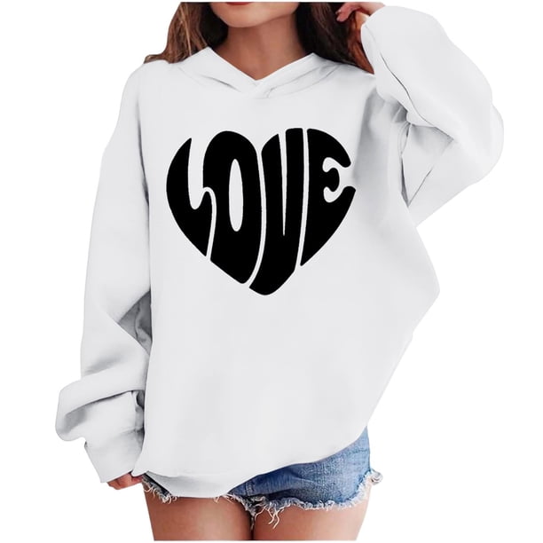 Sudadera con capucha y estampado de corazón de San Valentín, sudadera de manga larga para niños y niñas, chaqueta para niñas de talla mediana y grande.