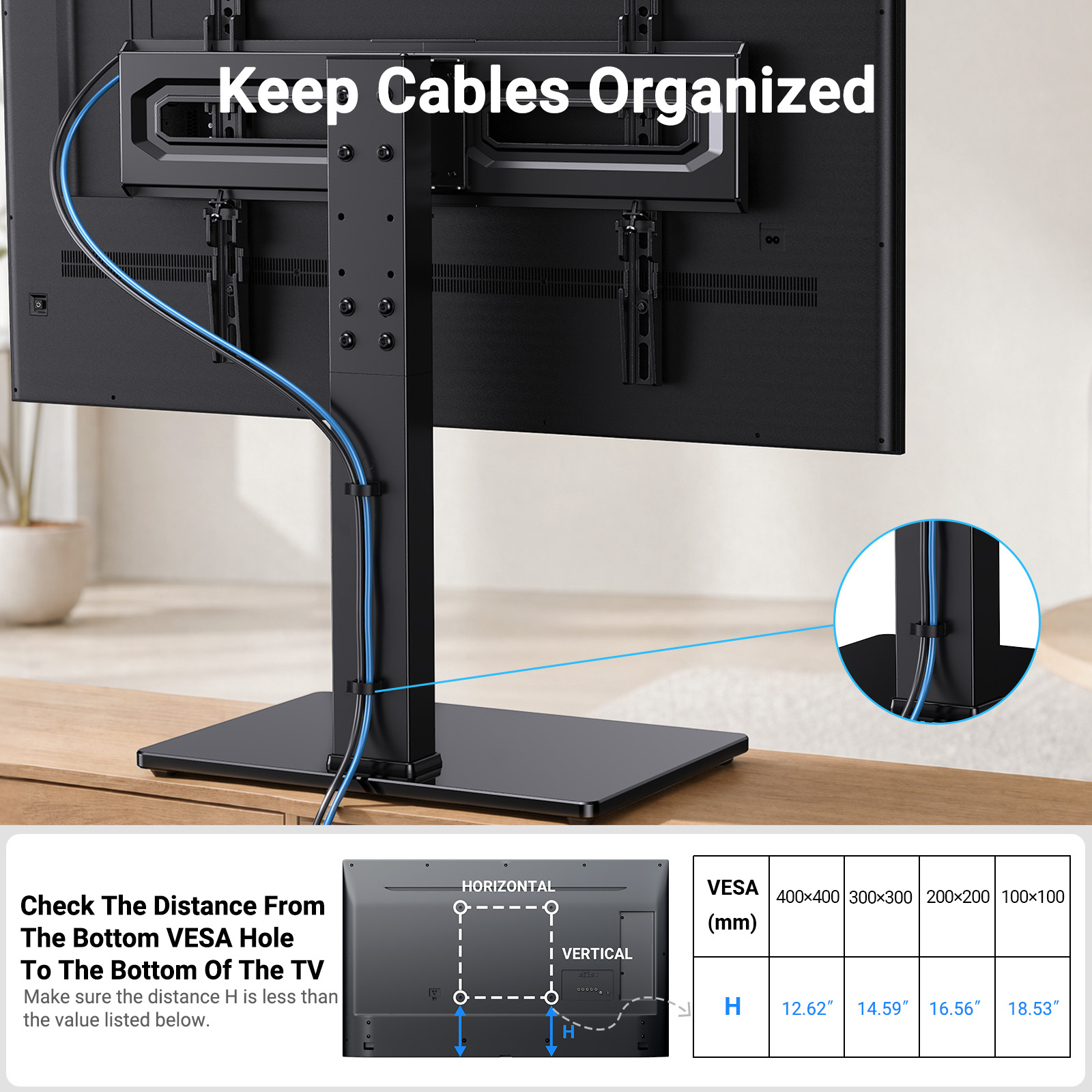 MountFTV Universal Tabletop TV Stand 32-75", Max 99 lbs photo 3