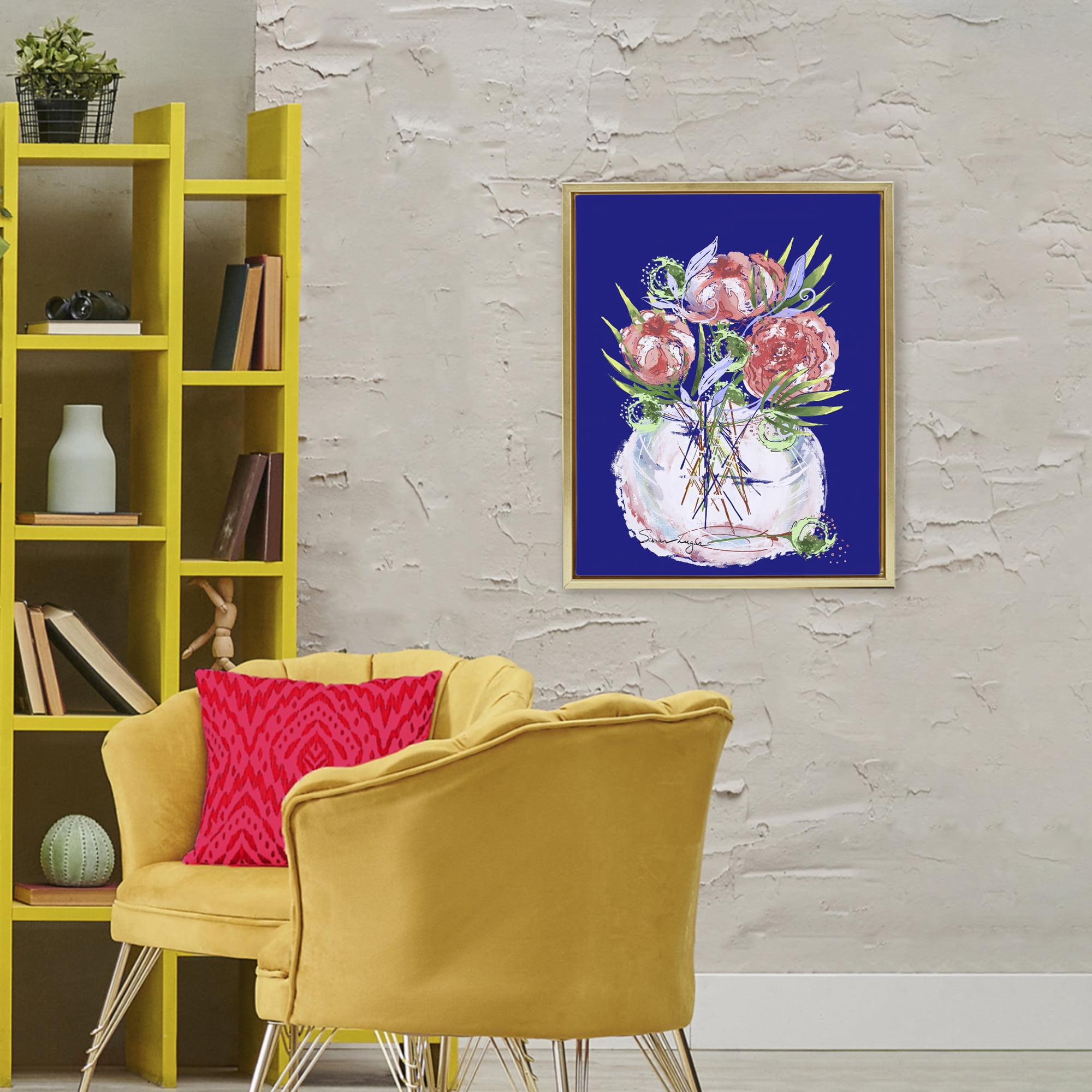 Stupell Industries Florals In Milk Glass Gold Framed Floater Canvas Wall Art, design by Susan Lugar