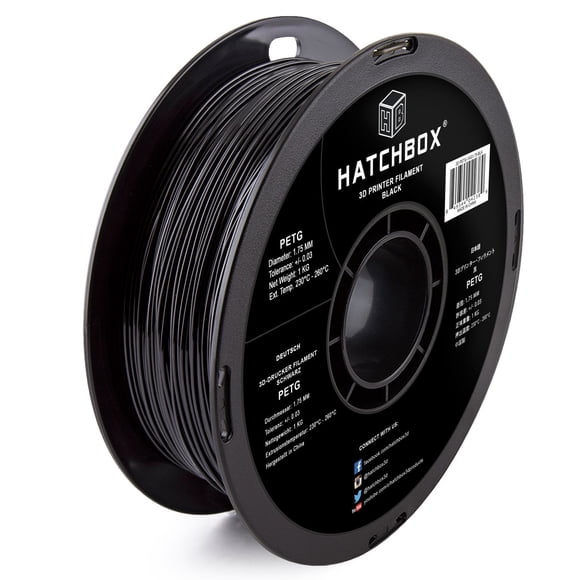 HATCHBOX PETG Filament d'Imprimante 3D, Précision Dimensionnelle +/- 0,03 mm, Bobine de 1 kg, 1,75 mm, Noir