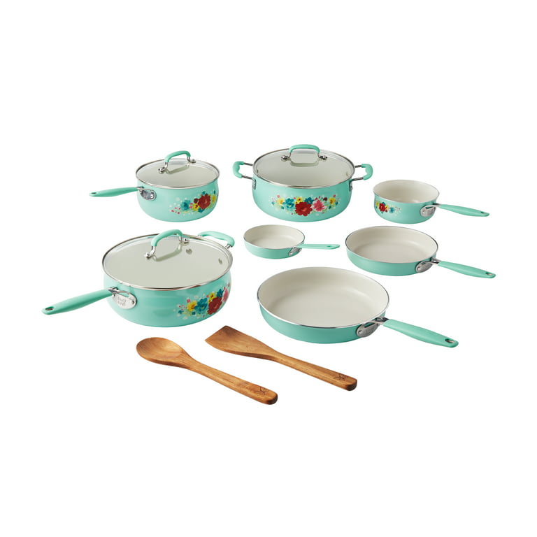 The Pioneer Woman Classic Ceramic Breezy Blossom Cookware Set, 25 Piece Set