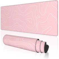 Pink Topographic Contour Large Gaming Mouse Pad with Anti-Slip Base, Map Extended XL Mousepad for Office and Room, Cool Desk Mat with Stitched Edges for Desk, 31.5 x 11.8 in