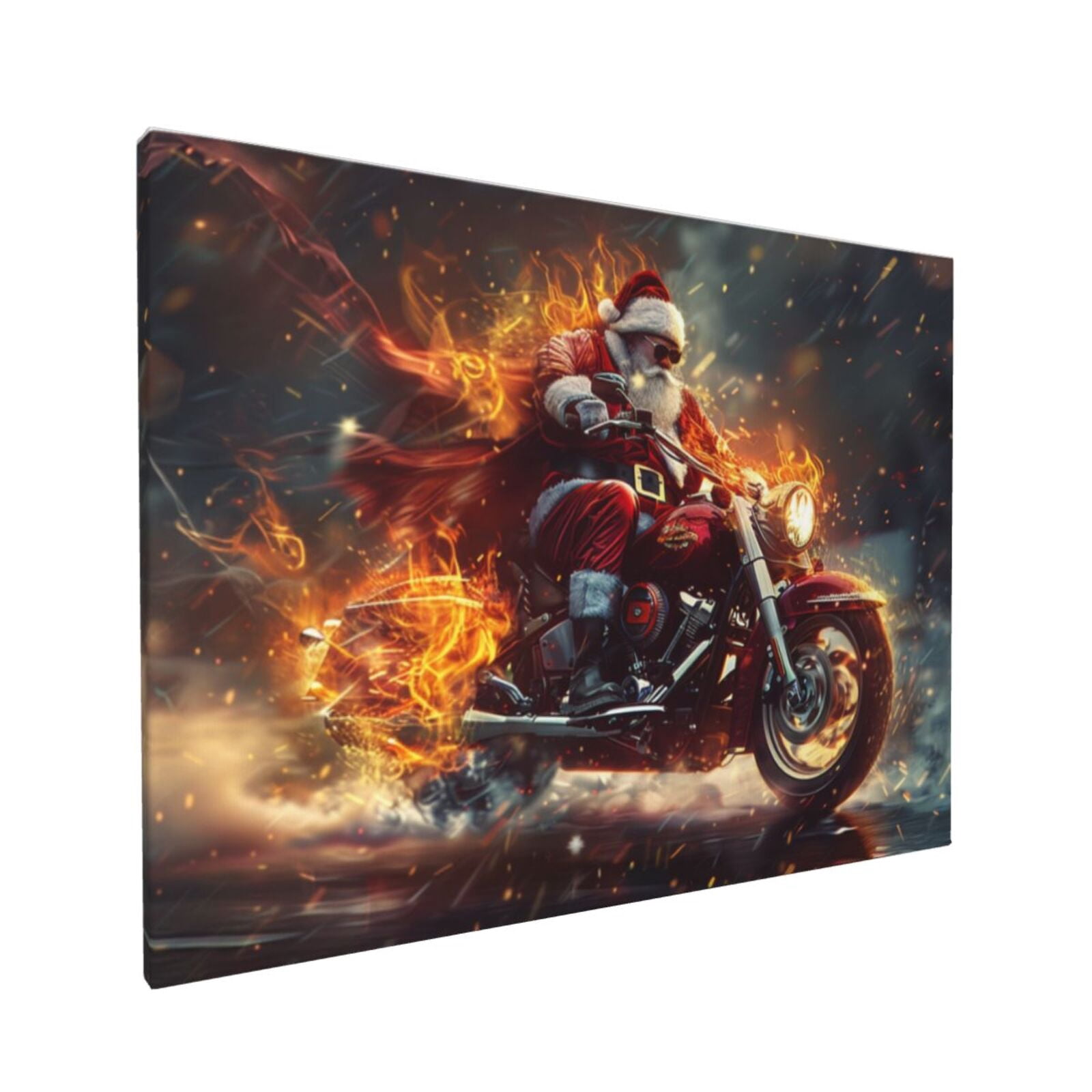 12x16 inch Frameless Wall Art Santa Claus Rides A Flame Motorcycle&nbsp;Prints,Man Cave,Tavern,Living Room Wall Art Decor Canvas Prints,Classic Santa Claus Rides Motorcycle&nbsp;Decor Poster Painting