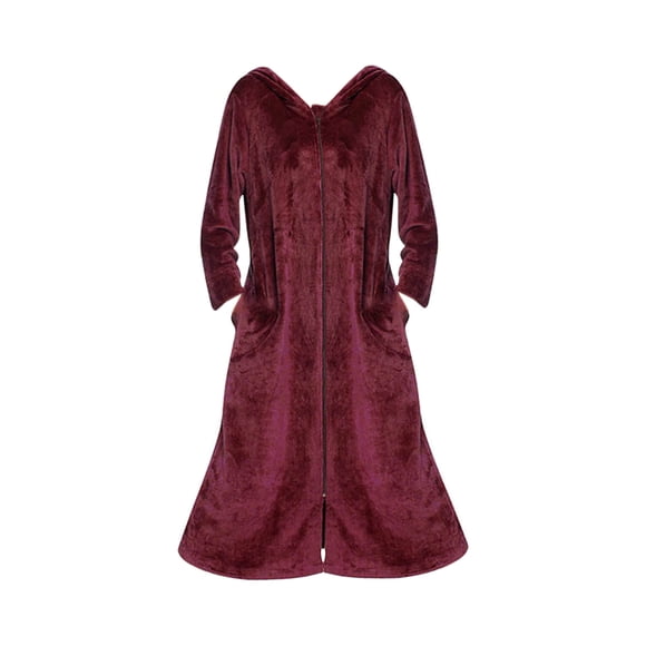 ManxiVoo Women's Full Length Flannel Robe with Zipper Front for Winter Warmth Cozy Bathrobe and Sleepwear Housecoat Style XL Size Red